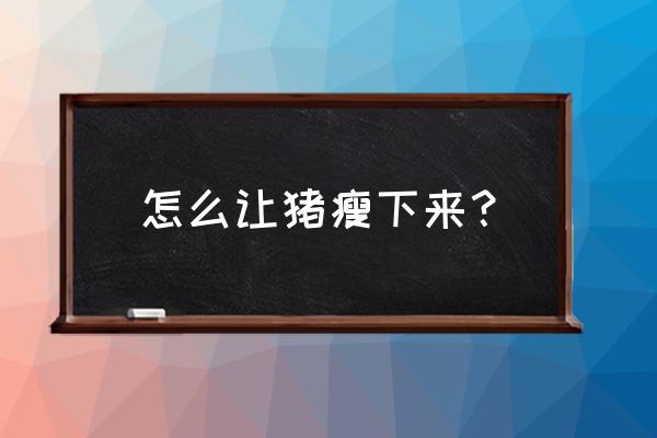 育肥鸡怎么增肥最快 怎么让猪瘦下来？